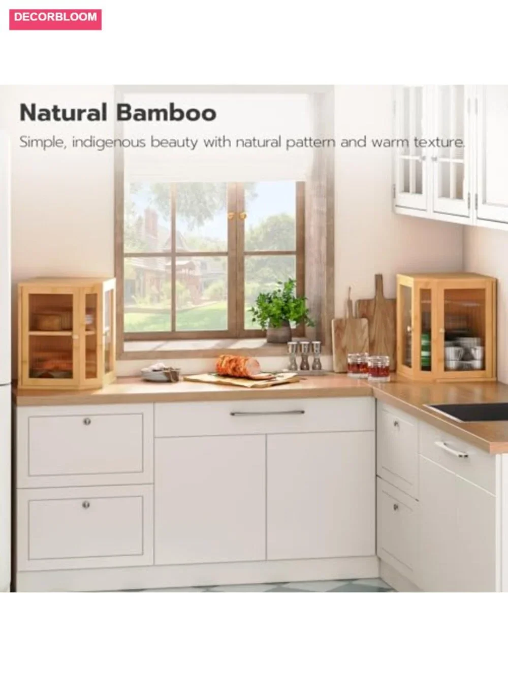 Bamboo 2-Tier Corner Bread Box with Acrylic Doors for Kitchen Countertop